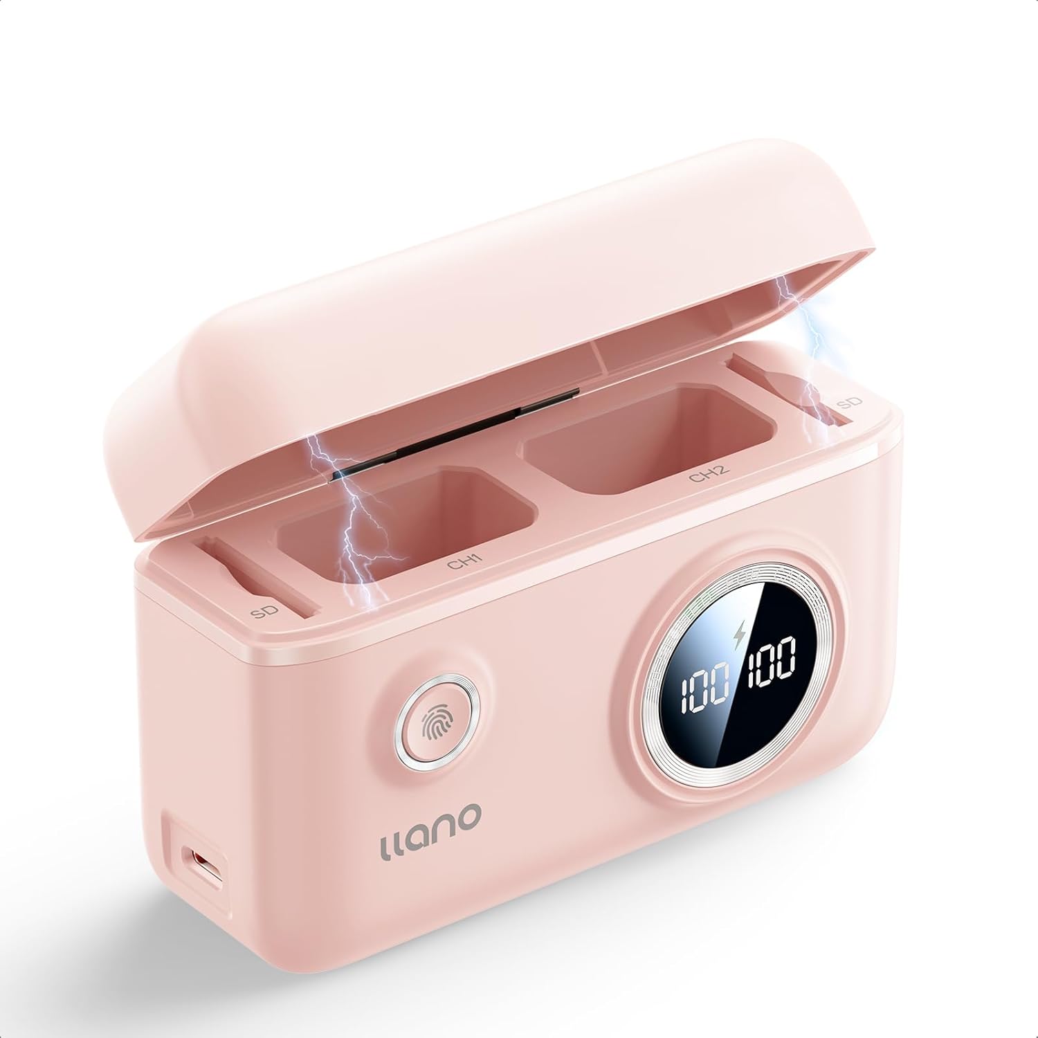 llano NP-FW50 Dual Camera Battery PD 18W Fast Charger, Compatible with Alpha A6000, A6500, A6100, A6300, A6400, A5100, A7, A7 II,A7S II, NEX-3/5/7, Smart Digital Display, Magnetic Snap Cover (Pink)