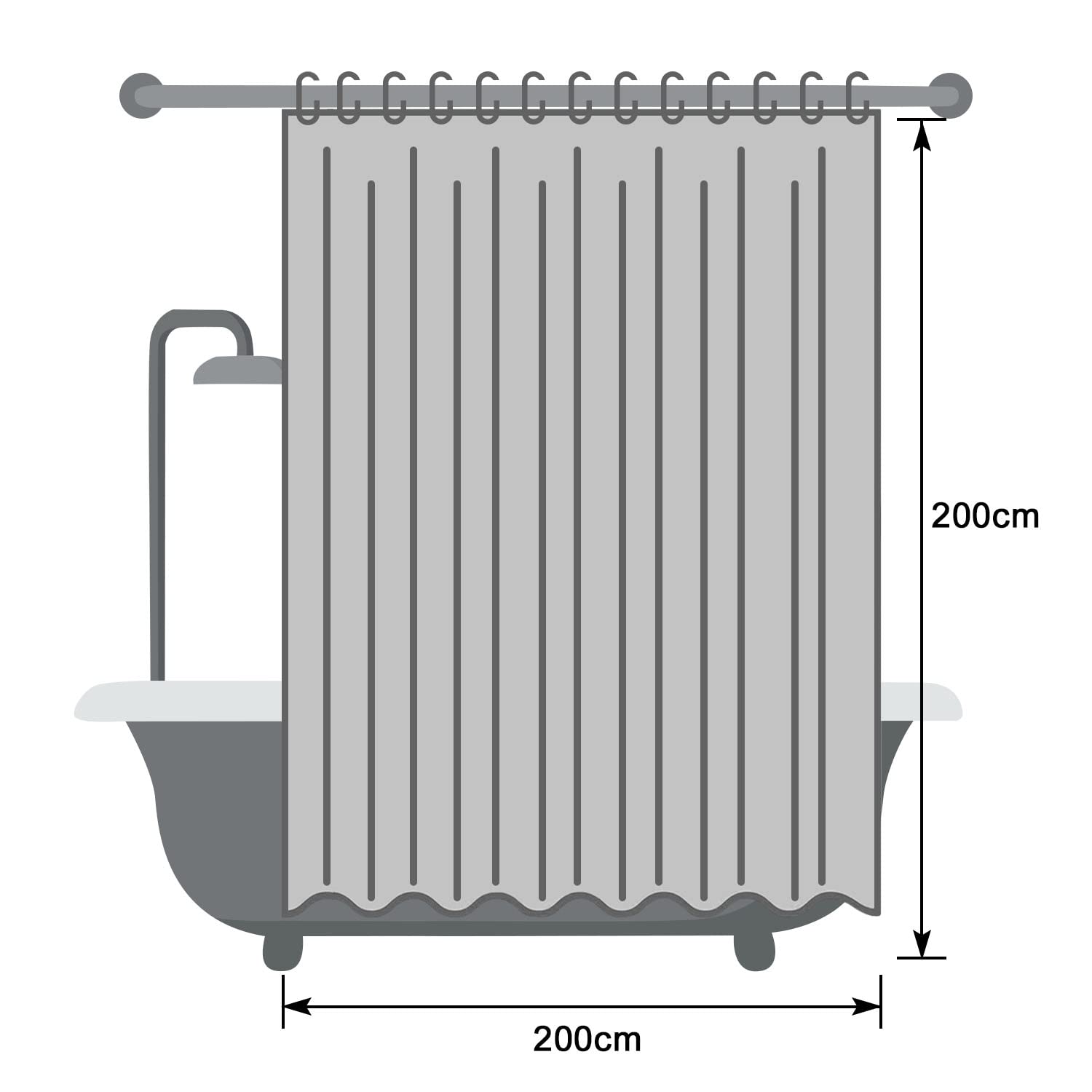EurCross Cortina de ducha 200 x 200 cm, transparente, antimoho, cortina de baño con 5 imanes inferiores para baño, plástico PEVA impermeable cortinas de ducha con 14 anillos
