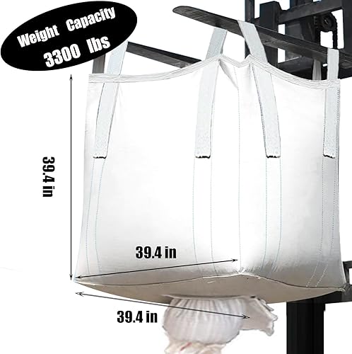 Miniatura 2 de Paquete de 10 bolsas a granel Aolikebao FIBC, bolsa de 1.5 toneladas, 39.4 pulgadas de largo x 39.4 pulgadas de ancho x 39.4 pulgadas de alto, 3300