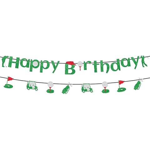 Golf Happy Birthday Banner, Pre-Strung Glitter Sports Theme Golf Party Decorations ...