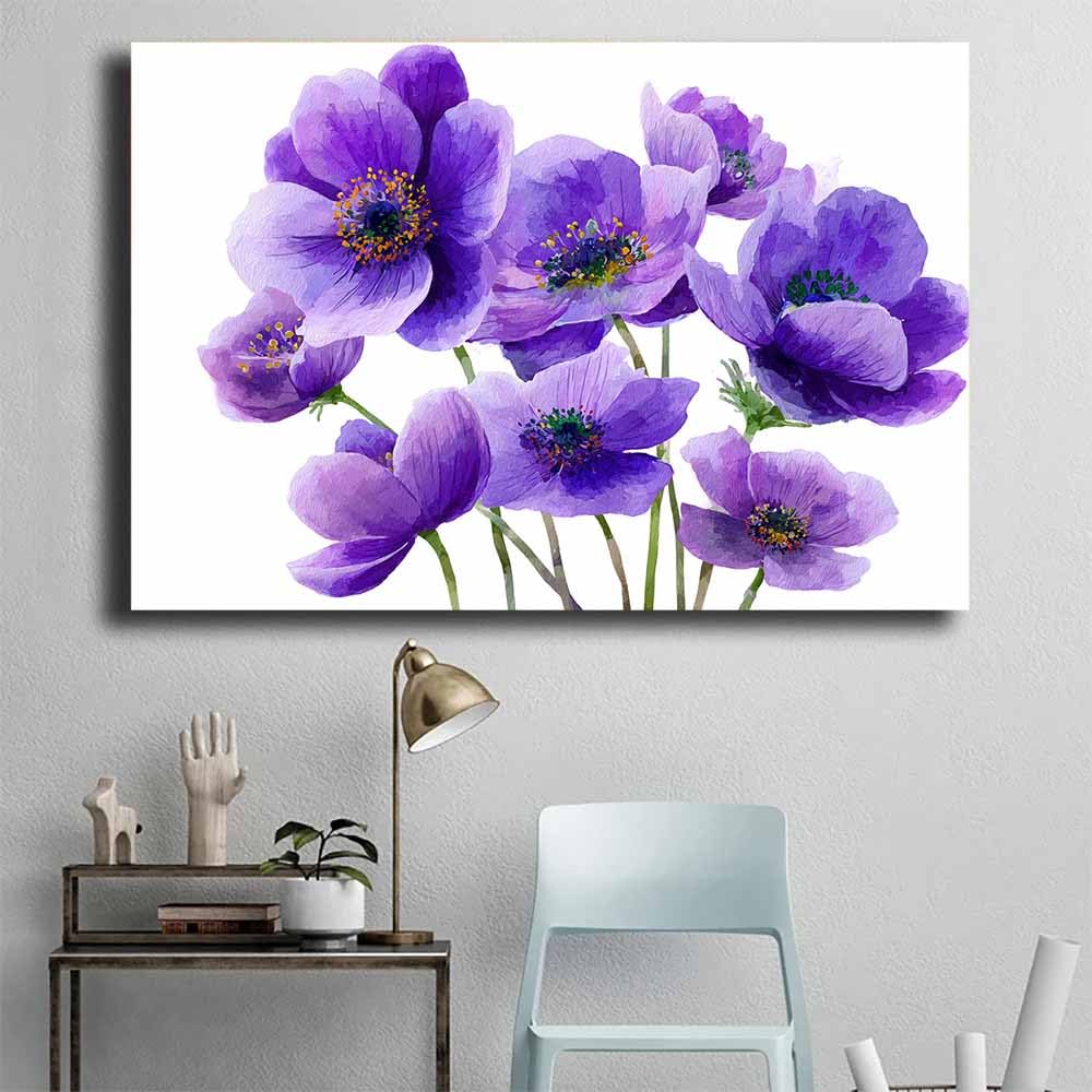WUFIEA Semplice arte botanica Stampe su Canvas Grappoli di fiori per Camera da Letto Agriturismo Soggiorno Bagno(viola)-60x90cm Incorniciato