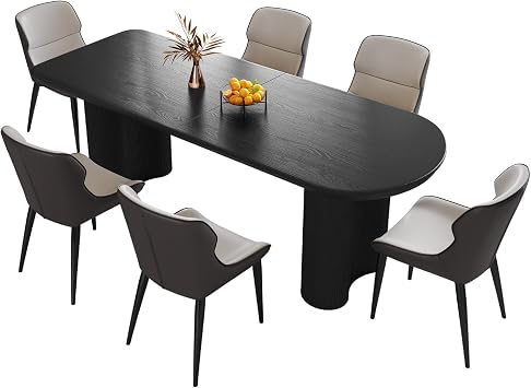 7-Piece Dining Set, 70" Modern Dining Table with 6 Chairs, Black Kitchen Table Set for 6 People, Dinner Table for Kitchen, Living Room, Breakfast Nook