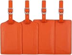 Luggage Tags Leather Personalized Suitcase Tag Set Luggage id Tags Labels Travel Accessories-Set of 4(Orange)