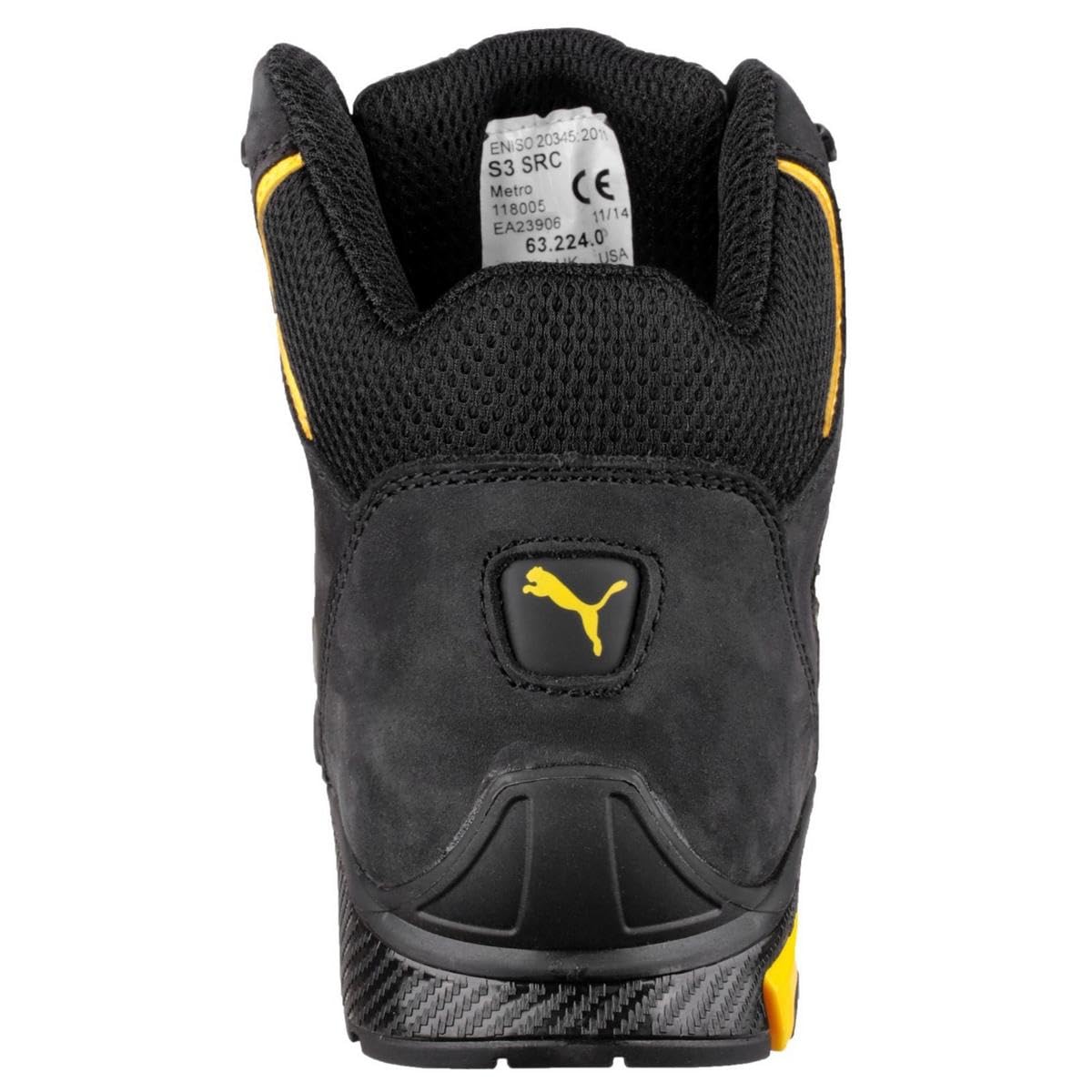Puma Safety Puma Sicherheitshochschuhe Metro Protect Amsterdam Mid 63.224.0 Sicherheitsstiefel S3 SRC, Schwarz, Gelb, 47 EU