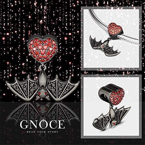 GNOCE Black Charm Bracelet for Women Men 925 Sterling Silver Snake Chain Bracelet with Skull Heart Bat Charm Bead Basic Charm Bangle with Clasp4