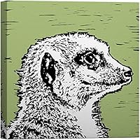 SIGNWIN Canvas Wall Art White Meerkat in Green Background Animals Wildlife Block Print Modern Art Contemporary Portrait Expressive for Living Room, Bedroom, Office - 12x12 inches