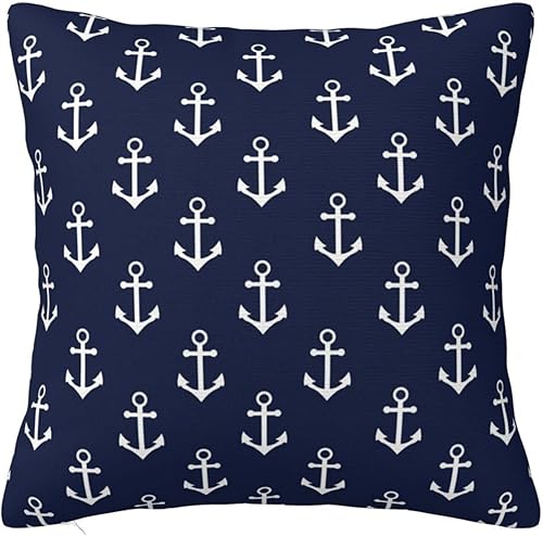 Fundas de almohada con patrón de ancla náutica azul marino, fundas de almohada decorativas de 18 x 18 pulgadas, funda de almohada para decoración de