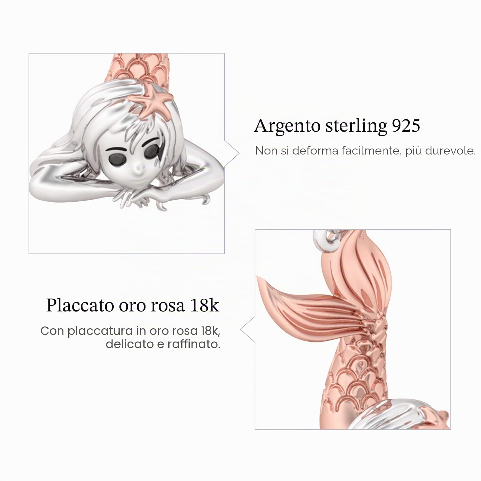 GNOCE Charm Ciondolo a forma di unicorno, in argento Sterling 925", anima e spirito divino, con ciondolo in oro con CZs, compatibile con bracciali e collane