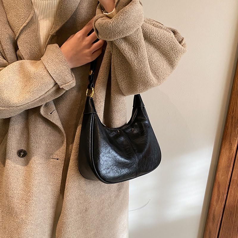 YFGBCX Small Crescent Shoulder Bag for Women - Fall Bag Red Retro Solid Color Half Moon Purse2