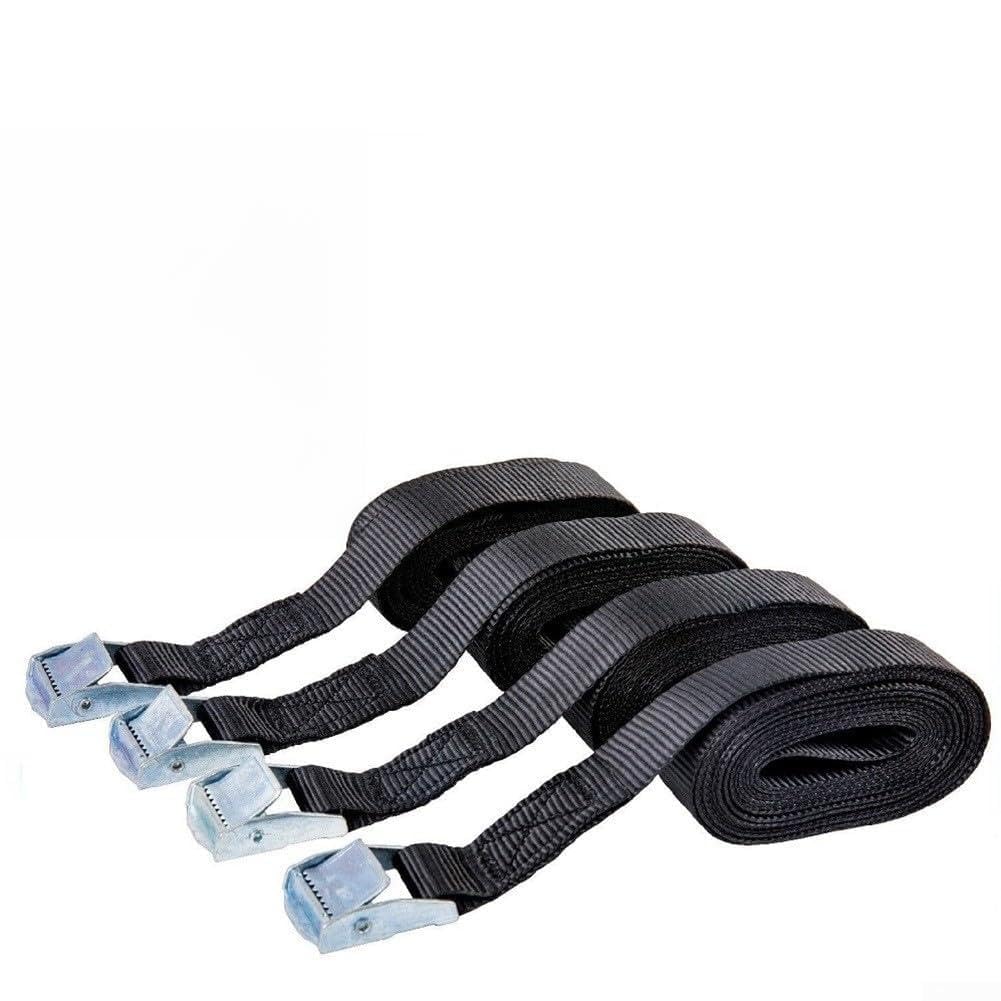 4-Pack 5M Cam Buckle Tie Down Straps Heavy Duty Lashing Rope for Roof Rack Cargo Securing Motorcycle For ATV Trailer Utility Belt Black Nylon Webbing 25mm