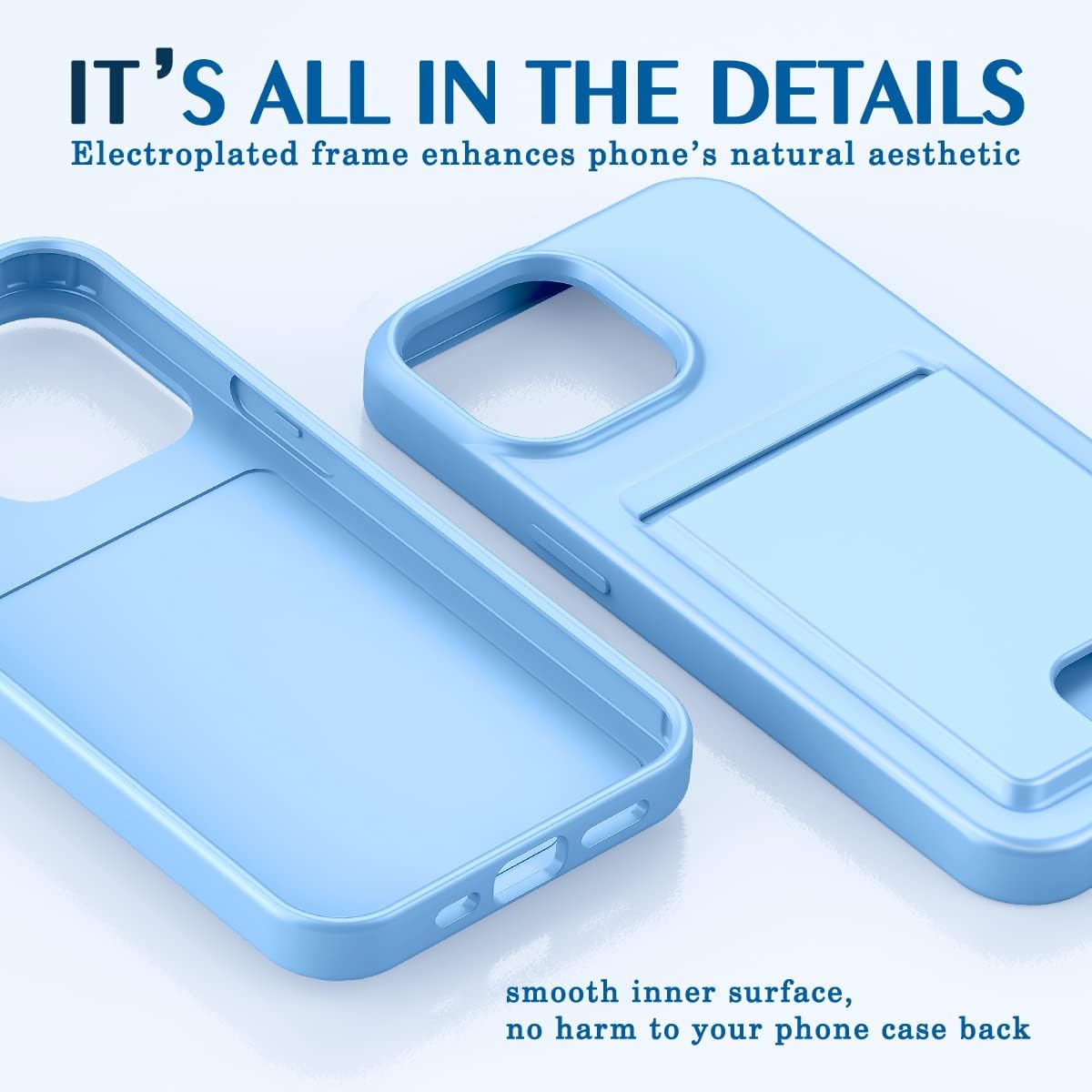 Petocase for iPhone 14 Case/iPhone 13 Wallet Case,Card Holder Slot Ultra Bling Slim Clear Flexible TPU Soft Silicone Protective Phone Case Cover for Apple iPhone 13/14 Light Blue - Image 7