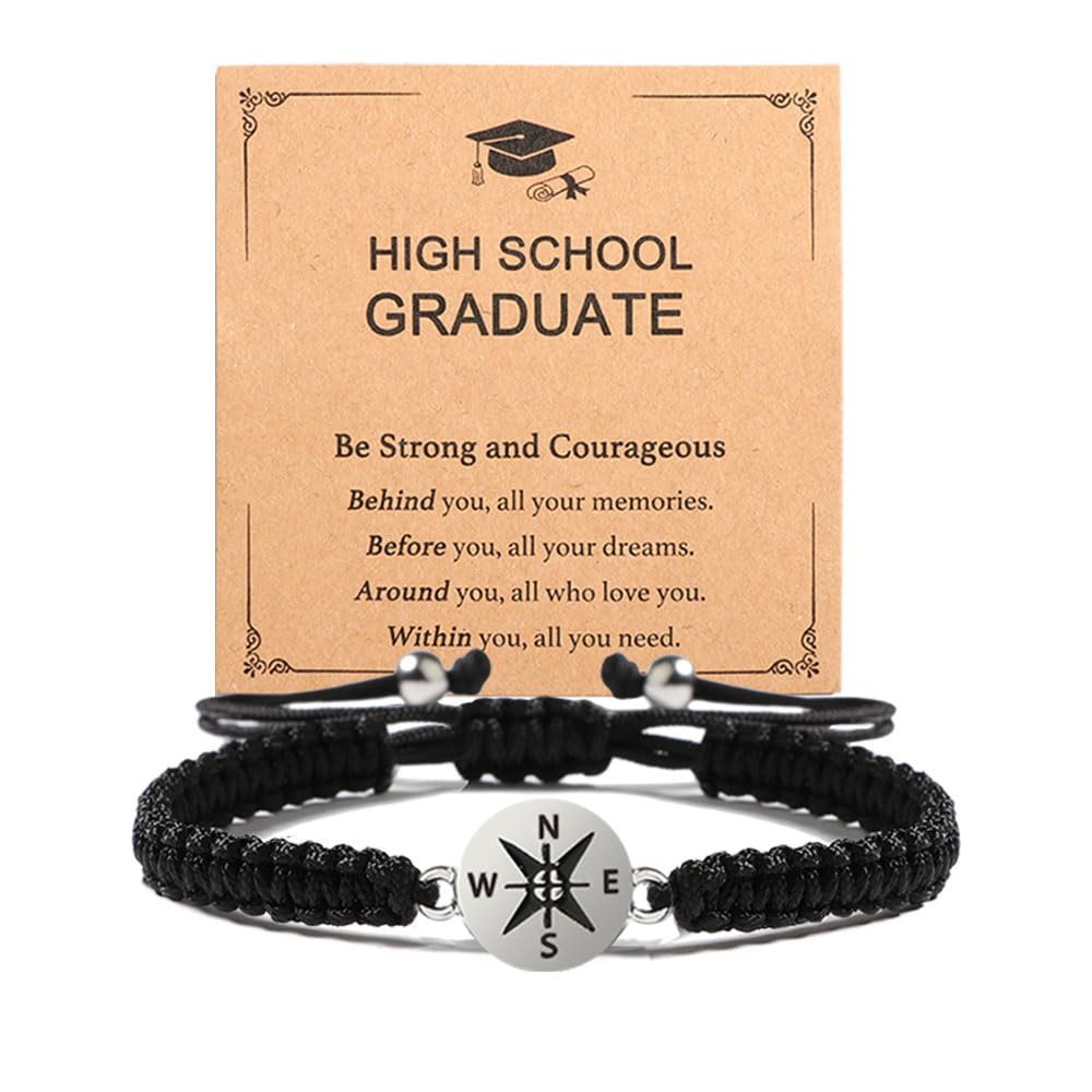AULSIEY 2025 Graduation Gifts for Girls Boys,Handmade Braided Heart/Compass Bracelet for Preschool Kindergarten 5th 8th Grade High School Phd Senior