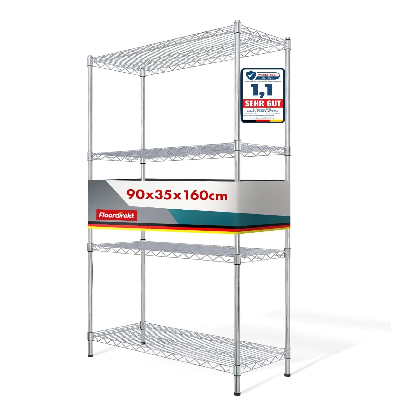 Floordirekt Gitterregal Everest | Metallregal | Tragkraft ca. 70 kg je Boden | Multifunktionales Ablagesystem | verchromt | In verschiedenen Größen erhaltlich