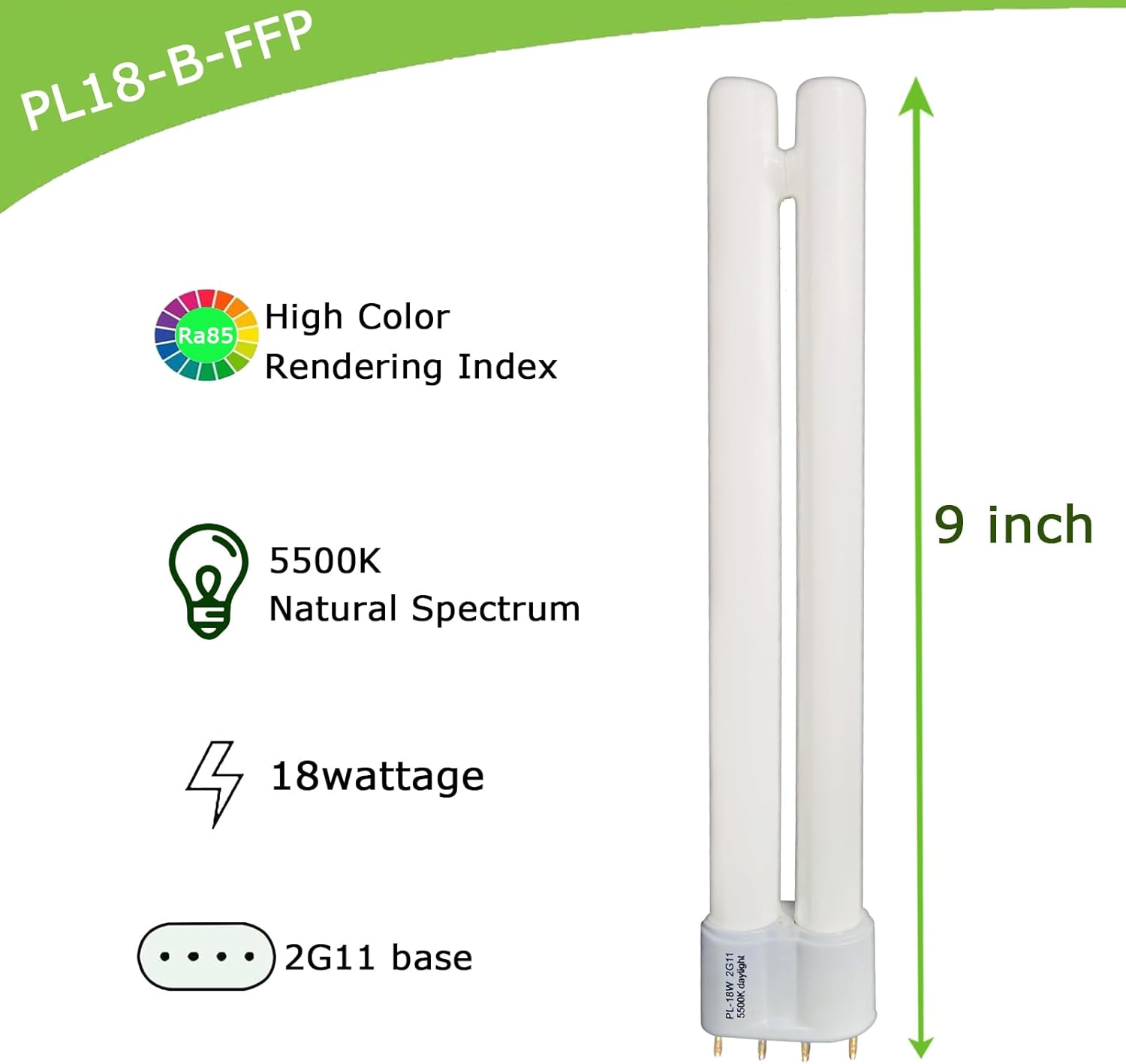 Flyercatch PL-L18Watt Fluorescent Bulb 2G11 Base,Compatible Ottlite 18W Replacement Lamp,5500K Daylight, 4 Pin, 8.9'' Overall Length
