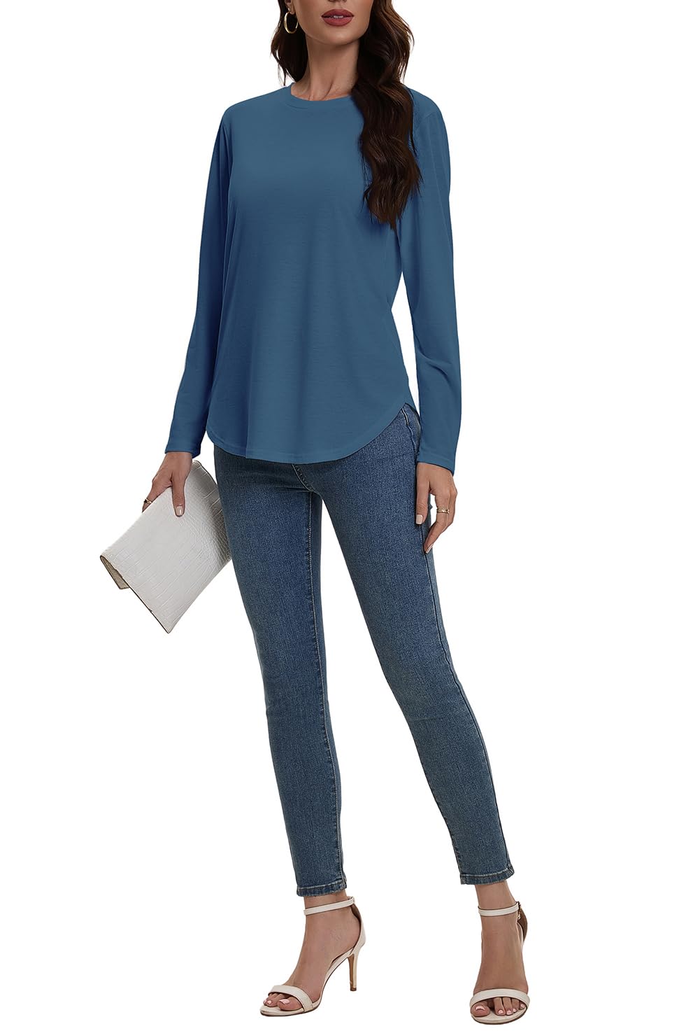 AirMood Maglietta casual da donna a maniche lunghe, tinta unita, girocollo, vestibilità ampia