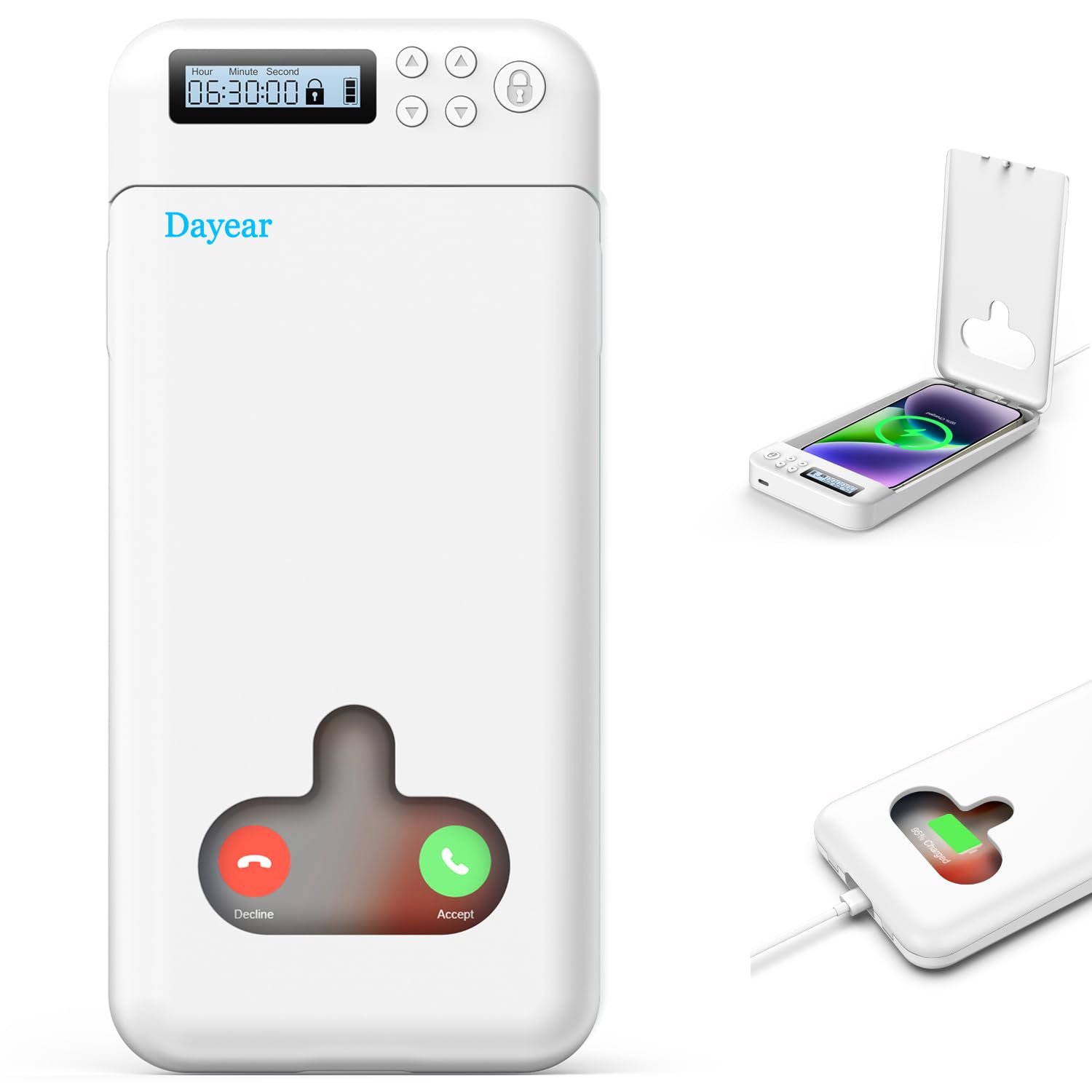 Phone Lock Box with Timer, Phone Jail, Portable Phone Lock Box, Self-Control Safe Timed Lock Box for iPhone/Android Phone(Max6.7Inch), Help Kids/Adults Prevent Phone Addiction (White)