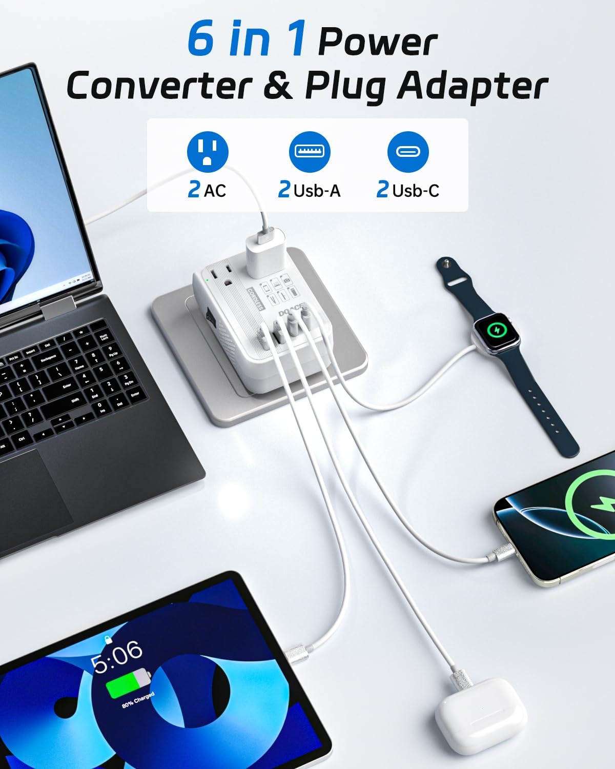 DOACE 220V to 110V Converter - 350W Cordless Voltage Converter US to Europe Power Adapter Combo with 4-Port USB Charging & Worldwide Plugs (UK/AU/US/EU) for Hair Straightener, Curler, Phone - Image 2