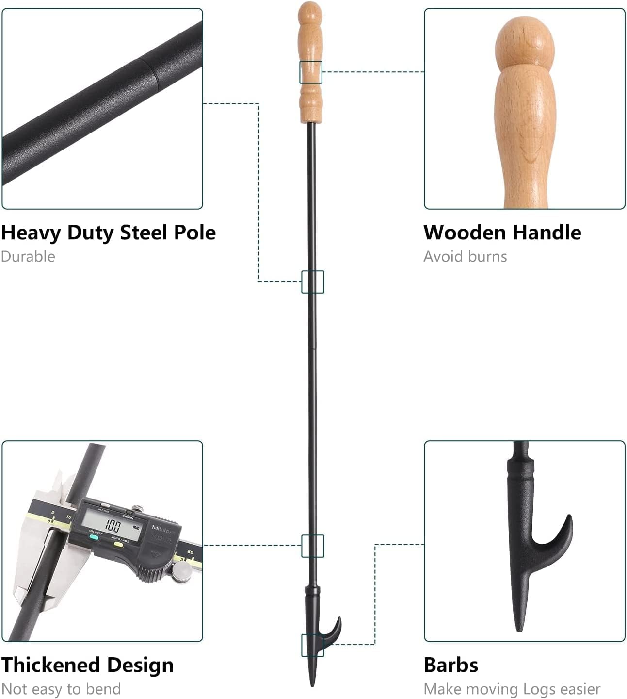 Fire hook, fireplace cutlery, home fireplace, fire make the tool outdoors (1 x fire hook)