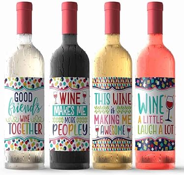 Funny Friendship Themed Waterproof Wine Bottle Sticker Wrappers, 4 3.75