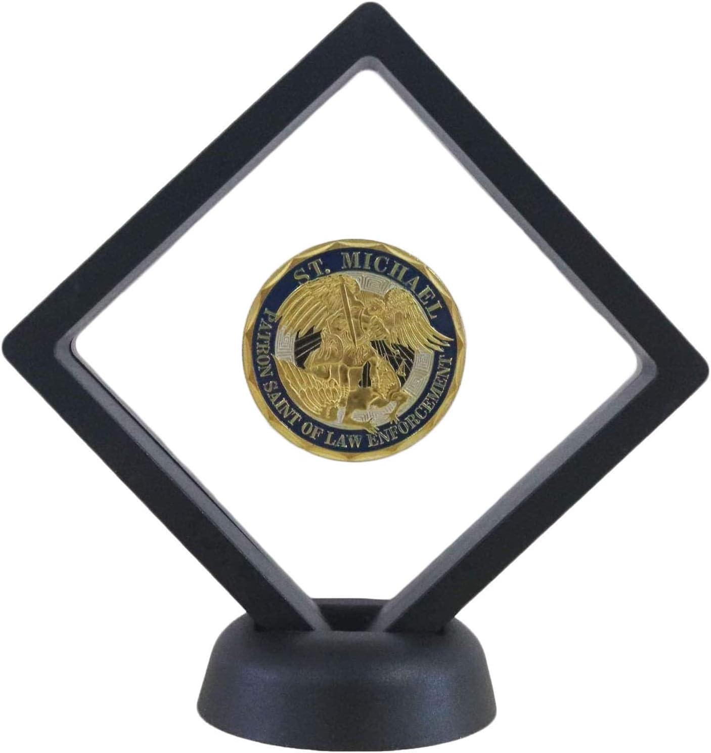 HillSpring Challenge Coins Display Stand, Medallion Jewelry Specimen Holder, Military Medal Clear Floating Frame Case Box, 3.5"x3.5"x0.8"