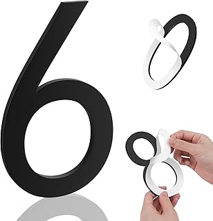 5 Inch House Numbers, Self-adhesive House Number Acrylic Modern House Numbers for Outside Black Mailbox Numbers Address Home Number for House Apartments Office Hotel Room Easy to Install (6)