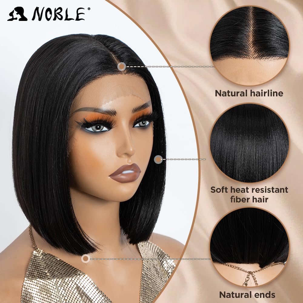 NOBLE Lace Front Wigs for Women Dark Brown Bob Wigs for Women Resistant Synthetic Wig 10 inchs Short Straight Wig for Party Daily Use - Image 3