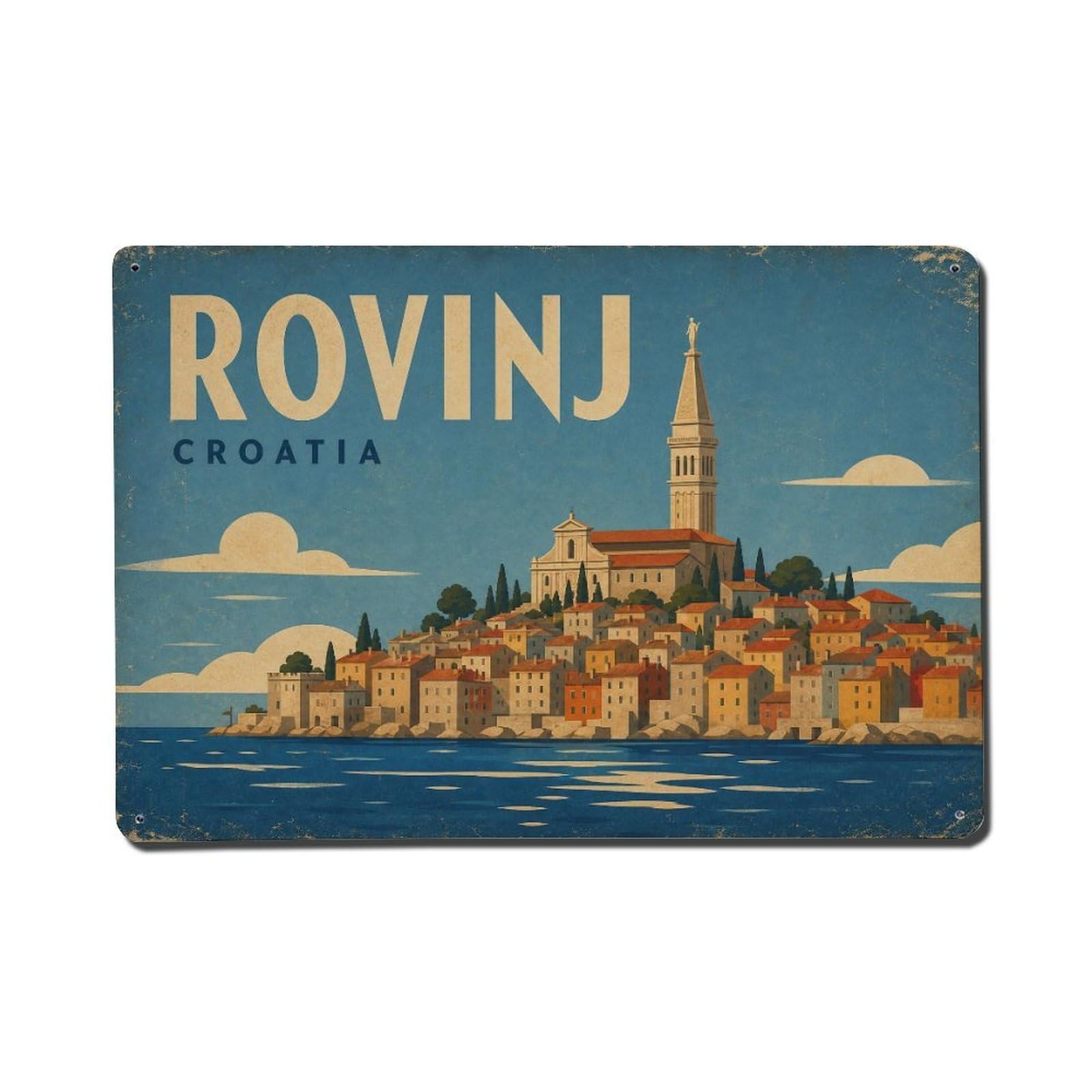 Vintage Travel Croatia Rovinj Metal Tin Sign