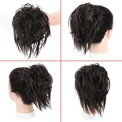 Miniatura 2 de KETHBE Pieza de Cabello para Moño Despeinado, Moño Recogido Despeinado Sintético Cola de Caballo Corta Coletero de Cabello Falso con Banda Elástica
