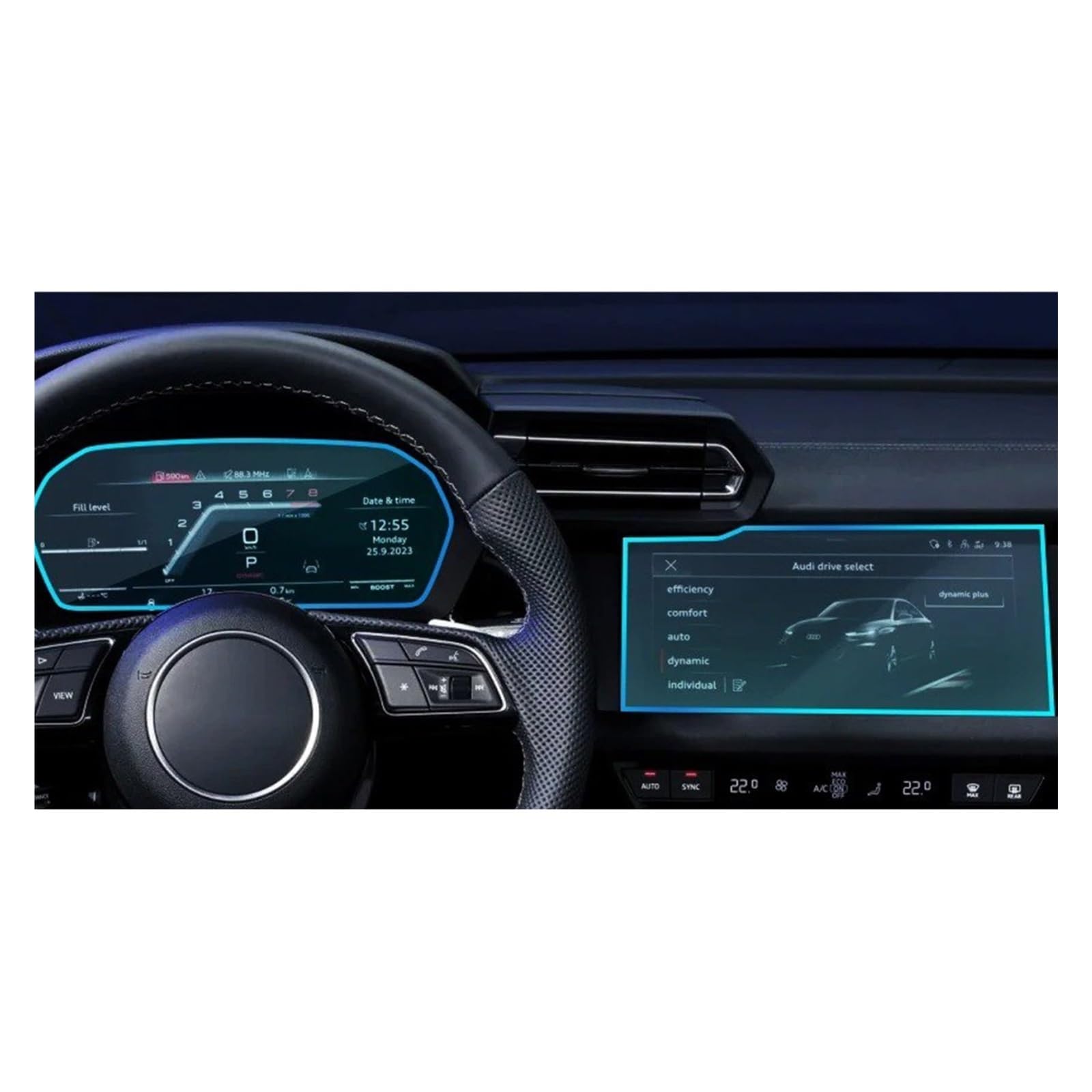 Displayschutzfolie für Autonavigationssystem Audi A3 2023-2024, gehärtetes Glas, Schutzfolie Mittelkonsole, GPS-Navigationsbildschirm, Armaturenbrett, Schutzdisplay (12,3 Zoll)