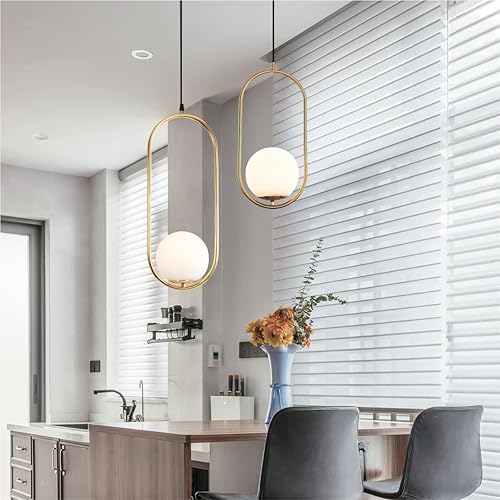 Miniatura 3 de KCO Lámpara colgante de 1 globo de luz, moderna iluminación colgante ajustable de mediados de siglo, luz colgante dorada con globo de vidrio