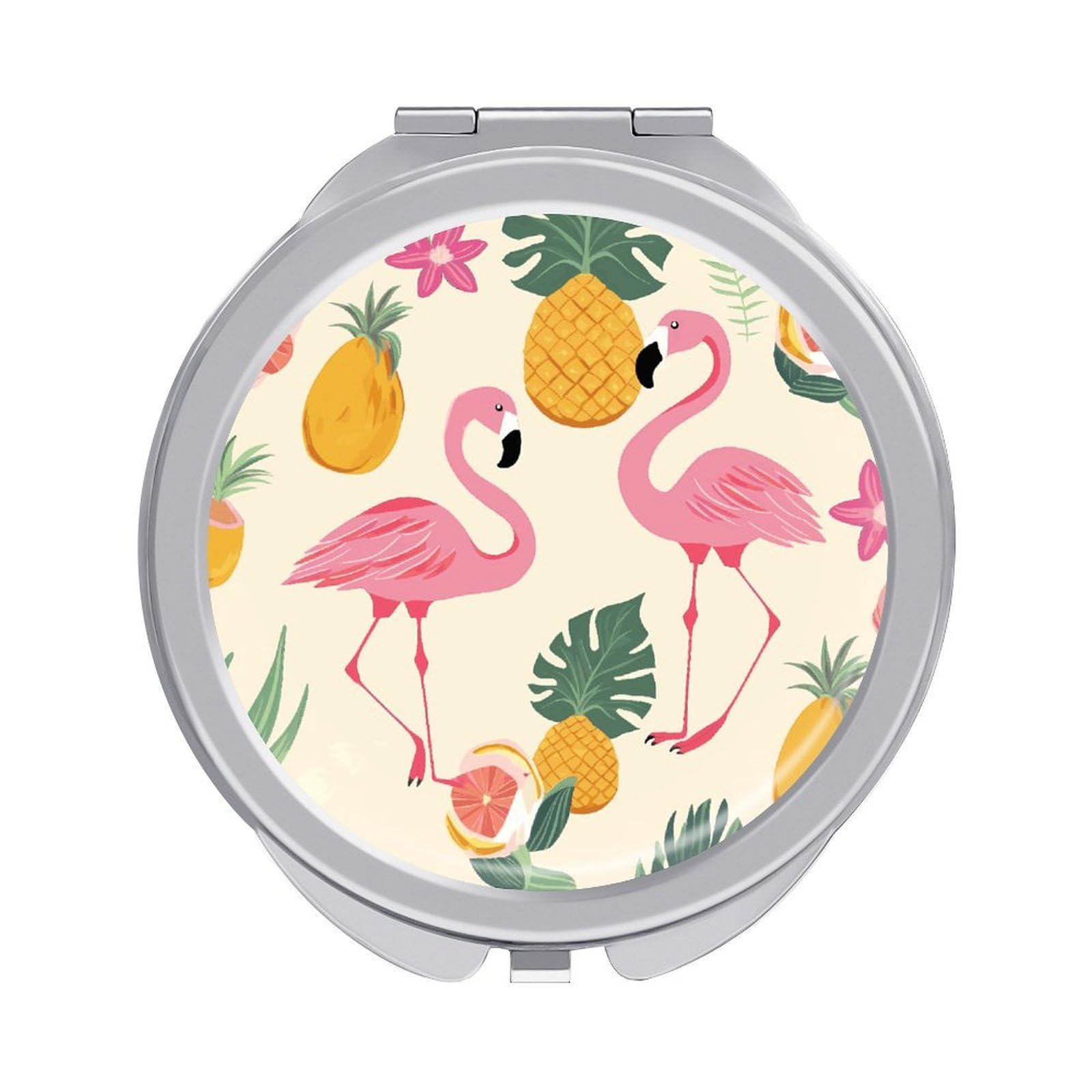 JTREHY Flamingos and Pineapples Makeup Mirror Silver Mirror Surface Folding Makeups Mirrors Lightweight Durable Looking Glass for Suitable Traveling Handbag and Purses