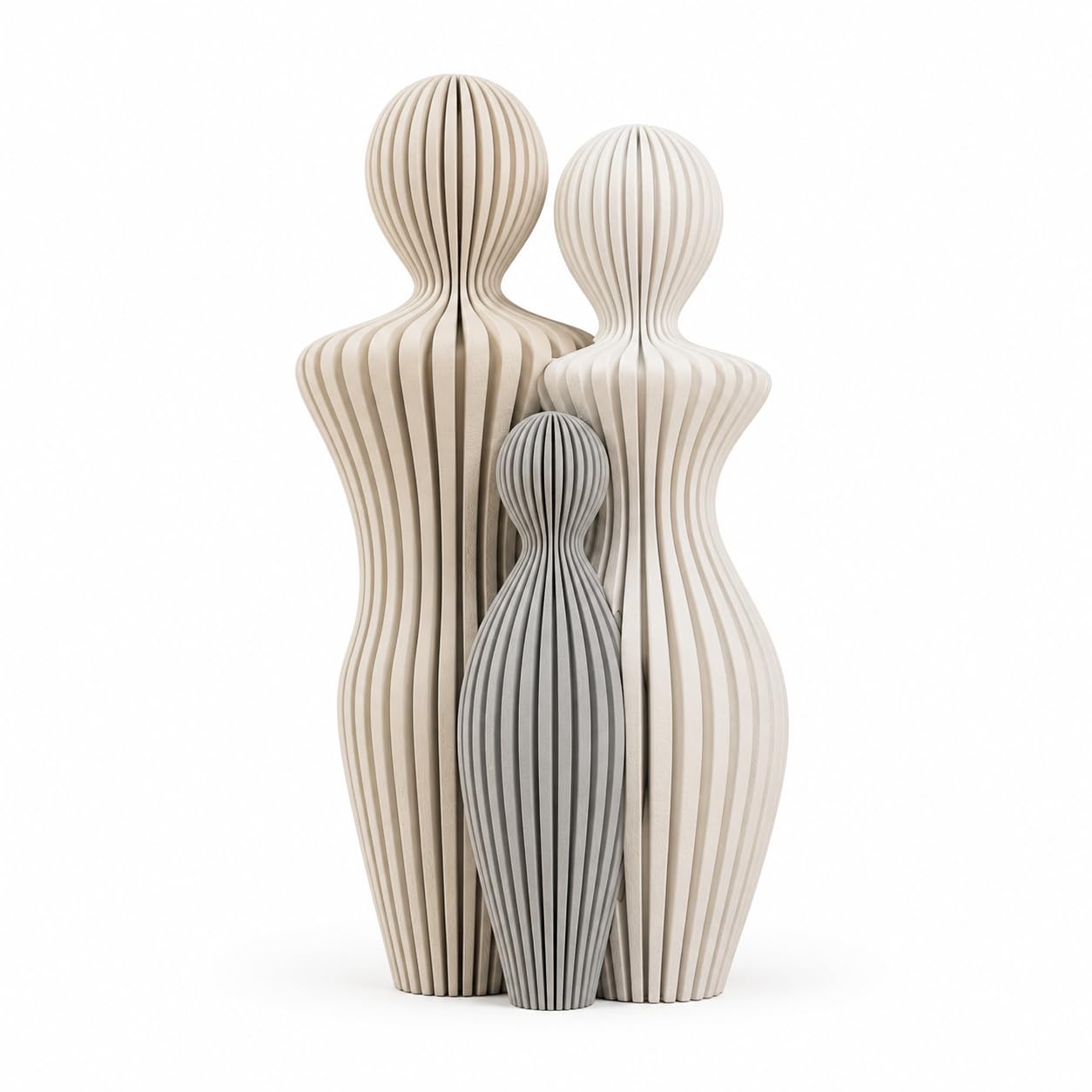 Escultura Decorativa Familiar, representacion Familia, Regalo devorativo, Varias Opciones y Colores (Tonos claros, 25 cm Alto, Padres + 3 Hijos)