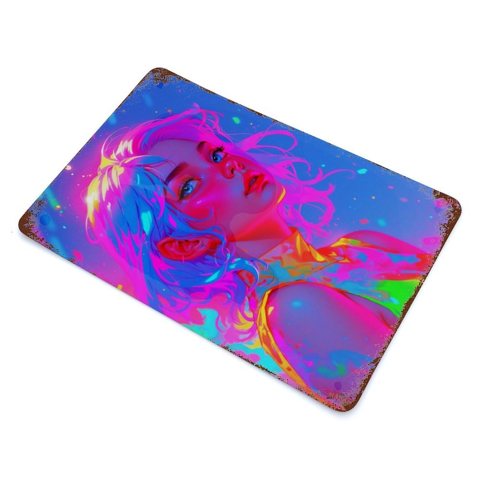 Rust Effect Rainbow Neon Woman Vintage Rust Metal Sign 11.8"x7.9", Farmhouse Wall Decor for Farmhouse, Kitchen And Entryway Decor