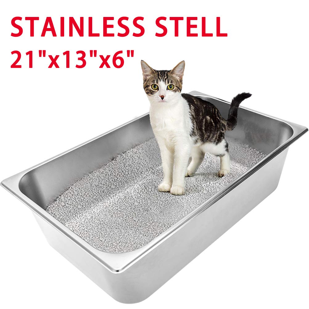 Stainless Steel Large Cat Litter Box - Non Stick, Durable and Smooth Surface Easy to Clean, Never Abosorbs Odor, Stains, or Rusts, XL Size with High Sides, Metal Pan for Cats and Rabbit Kitty
