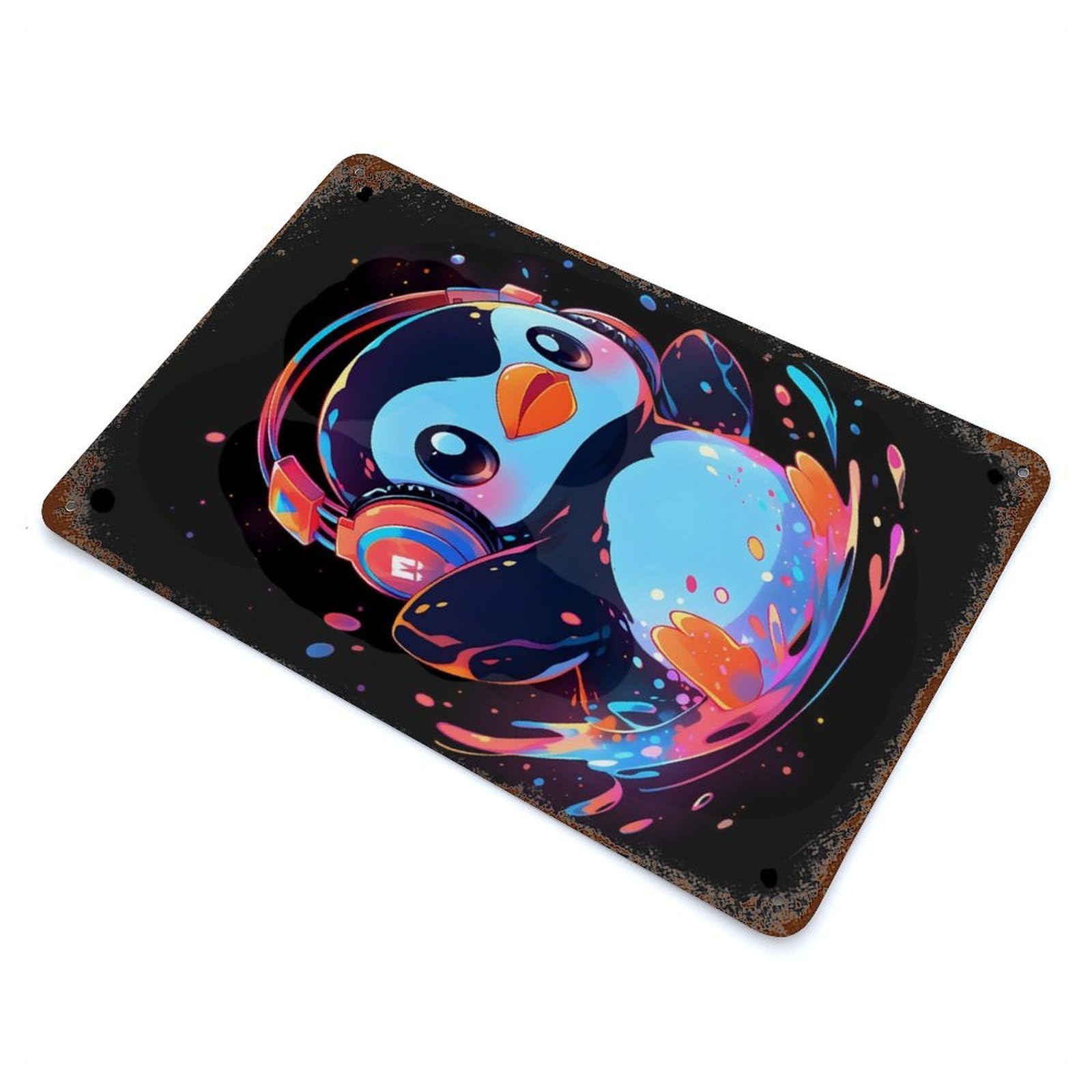 Colorful Penguin Splash Decorative Tin Sign 11.8"x7.9", for Bistro, Counter And Cafe Decor, Classic Wall Plaque