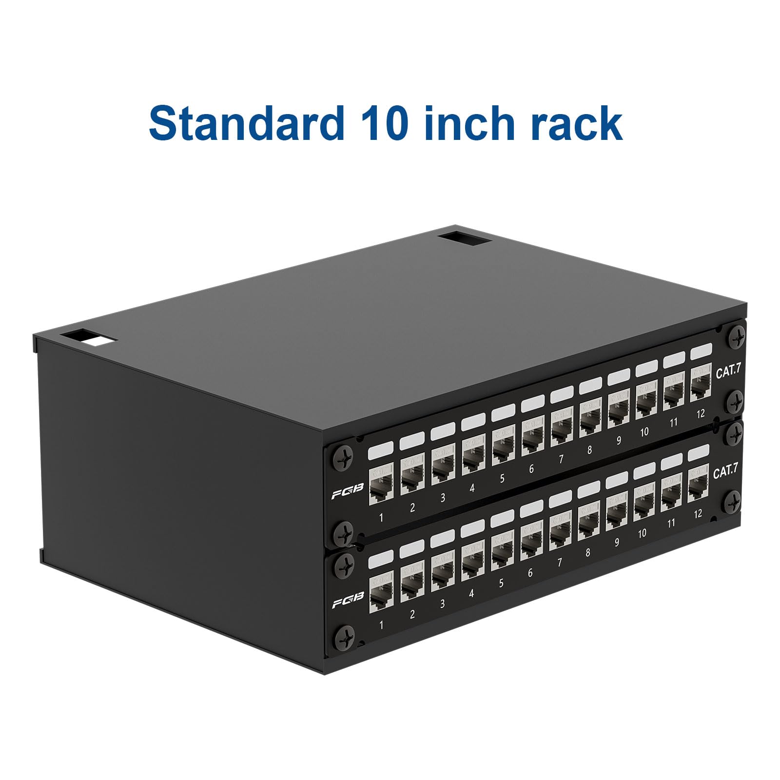 FGB Panneau de brassage 12 ports CAT7 10 Gbps avec 12 modules Keystone Cat7 blindés, montage en rack RJ45 19", réseau LAN 600 MHz, câble de pose pour commutateur réseau Gigabit