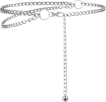 KALIONE Women's Chain Belt, Multilayer Waist Belt Adjustable Metal Decorative Belts for Women Girls Dresses Pants