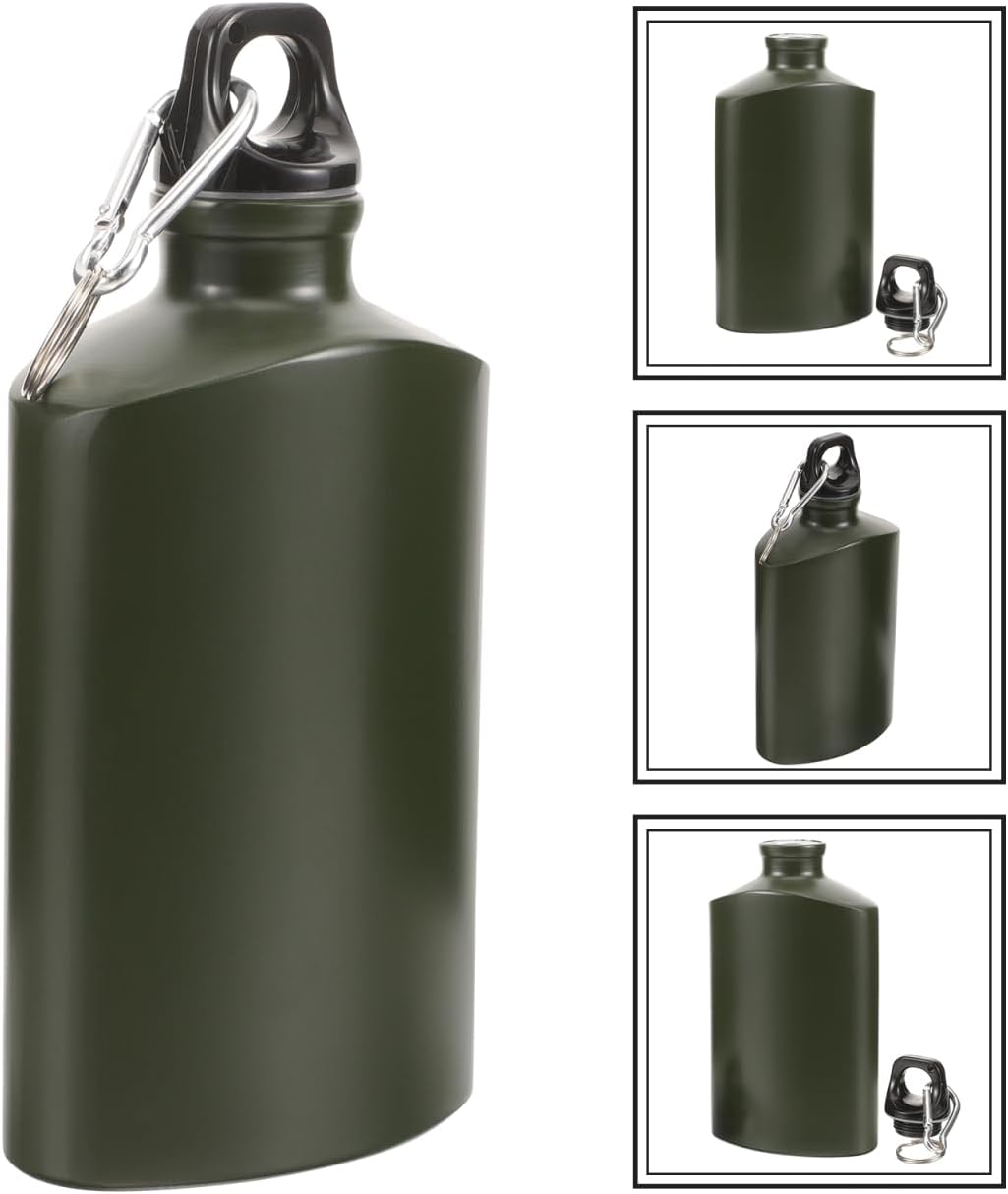 balacoo Military Canteen, Portable Aluminum Flat Water Bottle, Army Water Bottle with Hook for Hiking, Camping Survival, and Outdoor Activities (500ml)