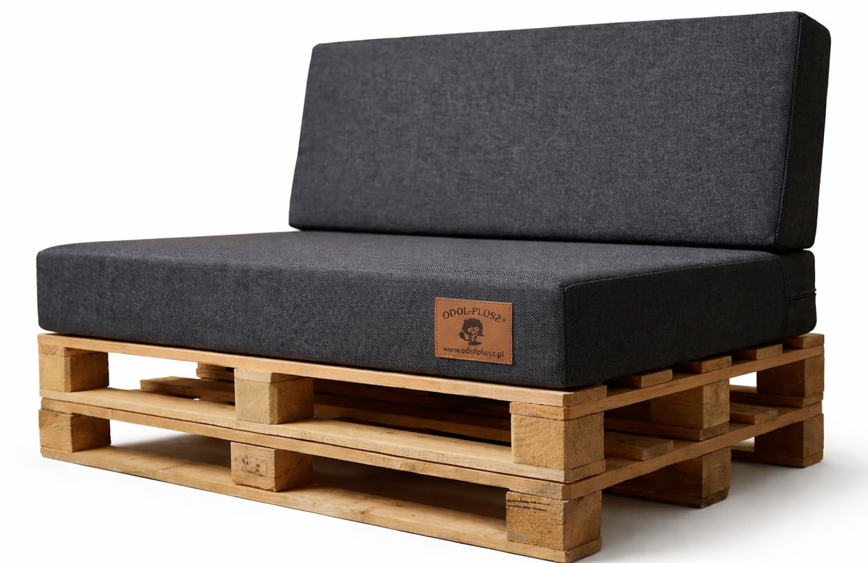 Odolplusz Juego de cojines para palés, 120 x 80 cm, gris, impermeable y resistente a los rayos UV, cojín de asiento y respaldo para palés europeos (gris oscuro)