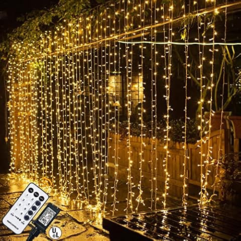 MAGGIFT 304 LED Curtain String Lights, 9.8 x 9.8 ft, 8 Modes Plug in Fairy String Light with Remote Control, Christmas, Backdrop for Indoor Outdoor Bedroom Window Wedding Party Decoration, Warm White Cover
