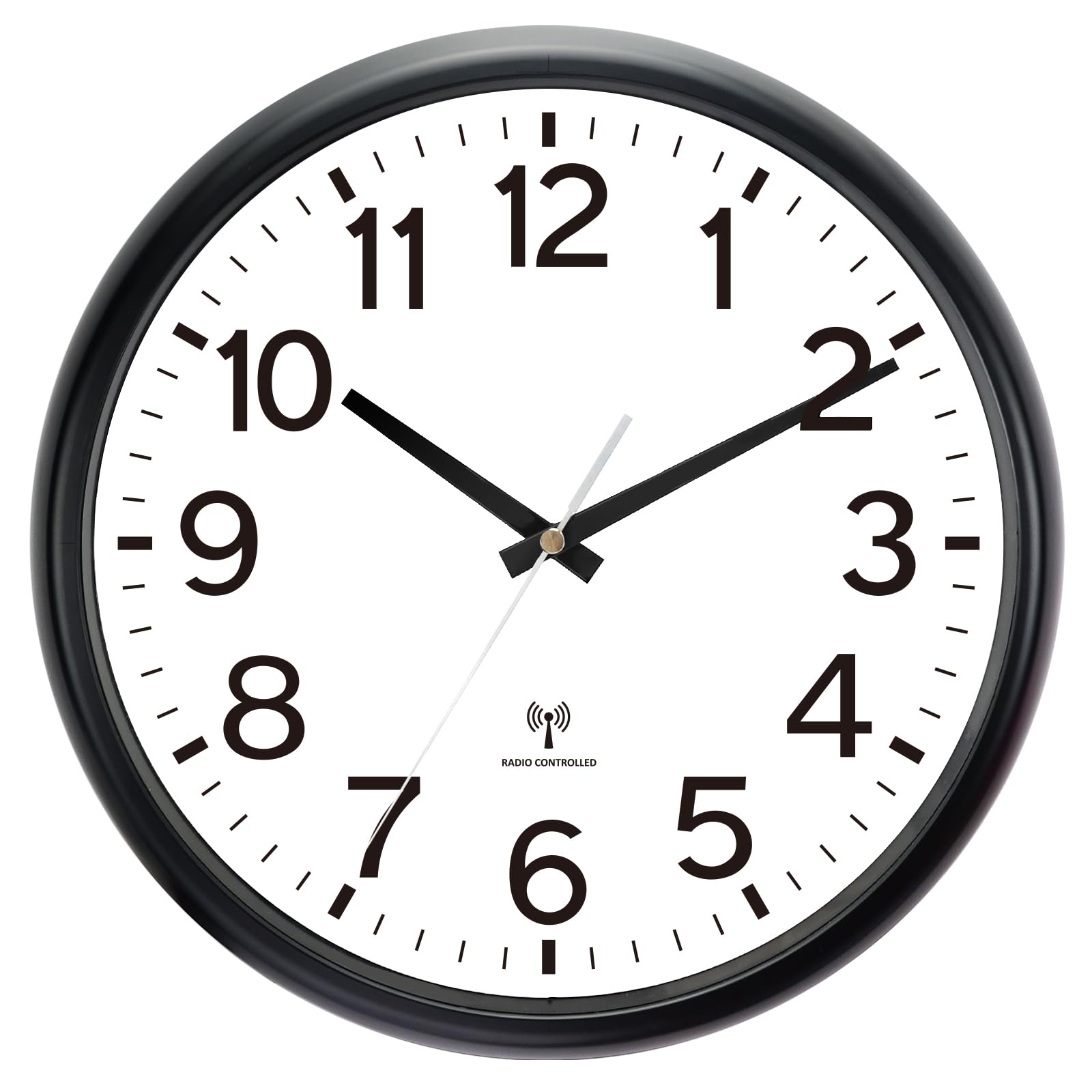 40 cm Outdoor Funk-Wanduhr Garten Wasserfest, Gartenuhr Außen Wetterfest Groß, Leicht Ablesbare Batteriebetriebene Runde Wanduhr für Draußen Pool Balkon Badezimmer (Schwarz)
