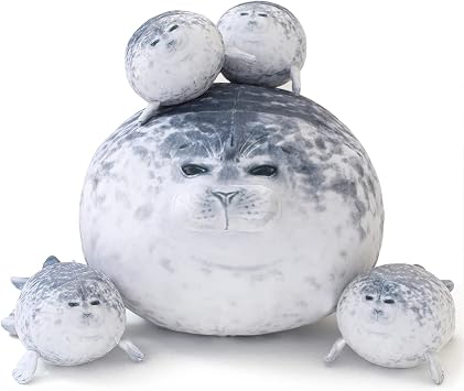 SQEQE Chubby Seal Pillow Plush with 4 Baby Seal Plushies in her Tummy, Stuffed Cotton Plush Animal Toy Gift for Kids