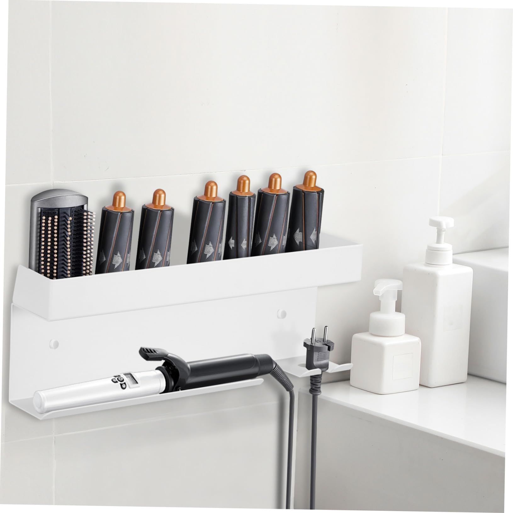 Toyvian Aluminium Haartrockner Halterung Ohne Bohren Wandmontierter Föhnhalter Hitzebeständiger Lockenstab und Glätteisen Organizer Platzsparendes Badezimmer Zubehör Einfache Montage Weiß