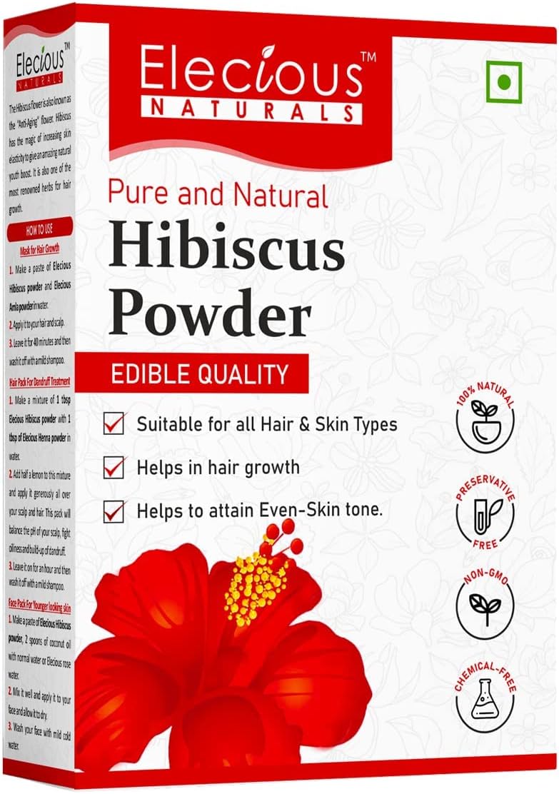 Elecious Hibiscus powder for hair growth, face and skin (200 Grams) | Suitable for Hair pack, Hair oil, Face pack and Hibiscus Tea