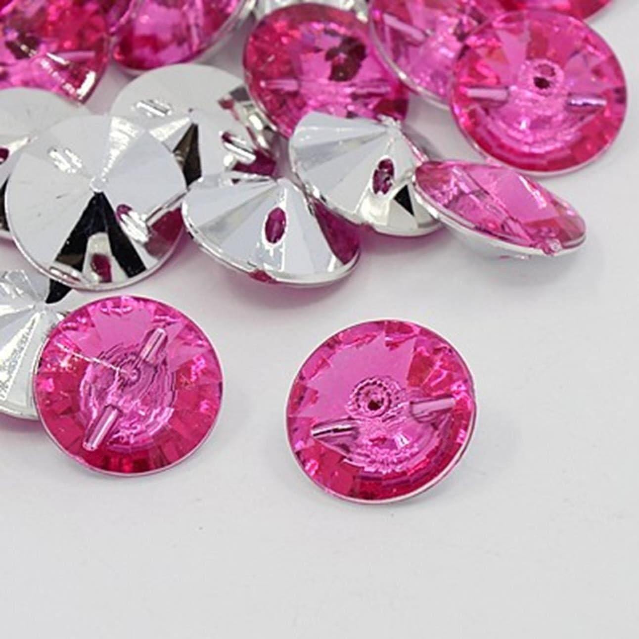 200 x Dark Pink Plastic Rhinestone Crystal 15mm Round 1 Hole Sewing Buttons