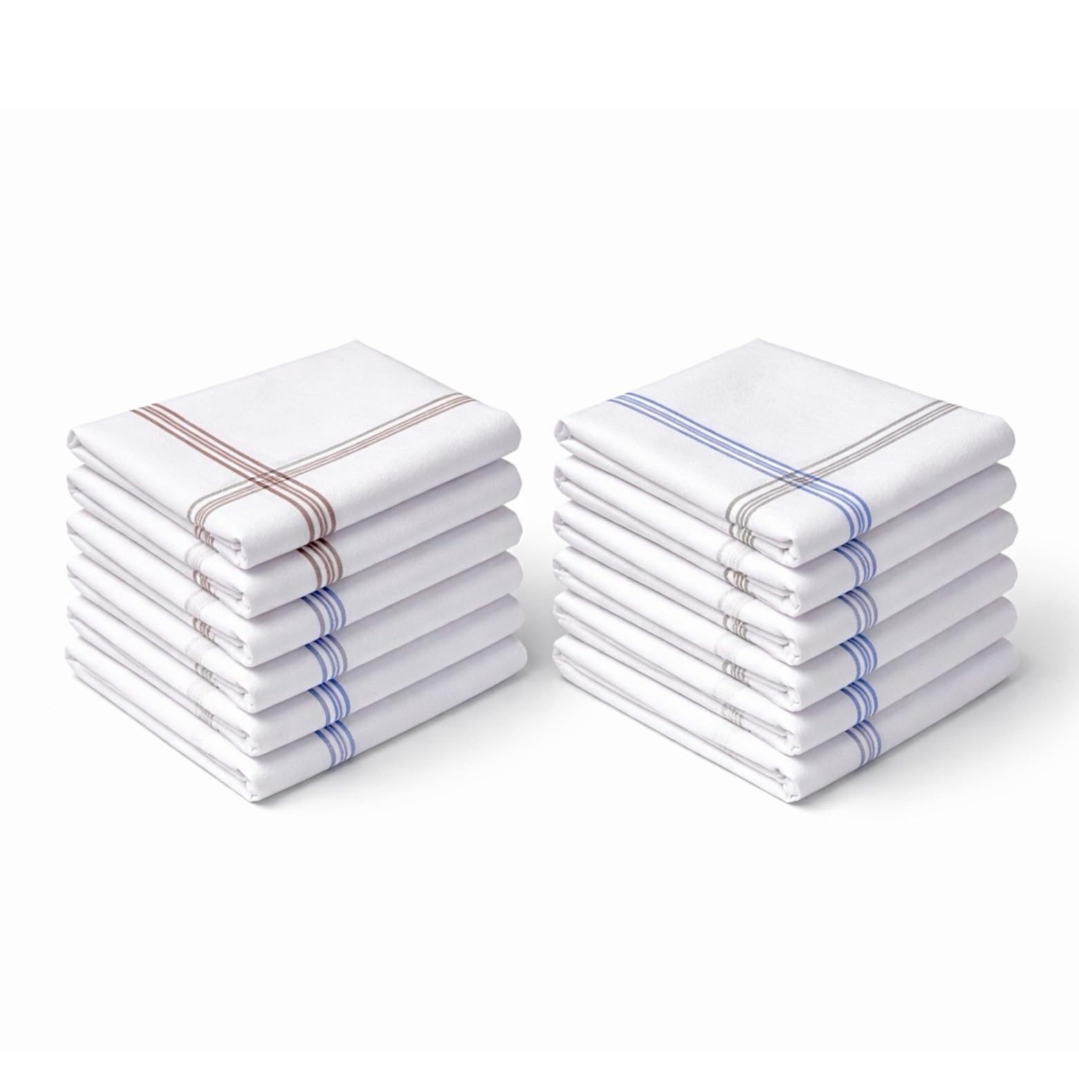 Men's 100% Pure Cotton Handkerchiefs with Striped Border, White, 50x50 cm, Pack of 12-picture-50