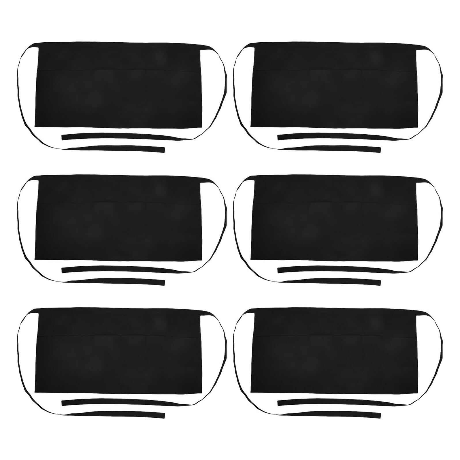 Lot de 6 Demi-Tabliers de Serveuse Noirs 30X60 CM avec 3 Poches Pratiques Ceinture Ajustable Unisexe pour Restauration Pâtisserie Cuisine Professionnelle