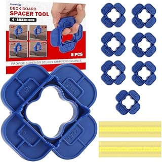 4-in-1 Multi-Size Deck Board Spacers (5/32", 3/16", 1/4", 5/16"), Durable Gap Tools with Sitckers, Practical Aid for Composites, PVC, Hardwood & Pressure Treated Decking Board - 8 Packs, Blue