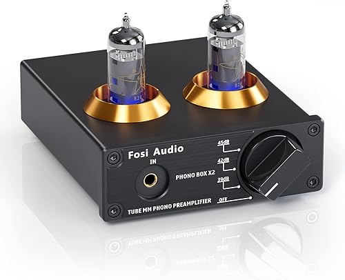 Fosi Audio Preamplificador de teléfono Box X2 para preamplificador de fonógrafo de tocadiscos MM con Gain Gear Mini estéreo de audio Hi-Fi