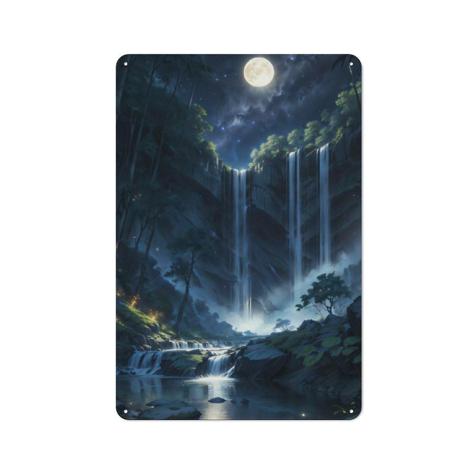 Junmoney Waterfall In The Night Vintage Printed Metal Sign 30X20cm For Workshop Wall, A Decorative Gift For A Newly Furnished Workshop